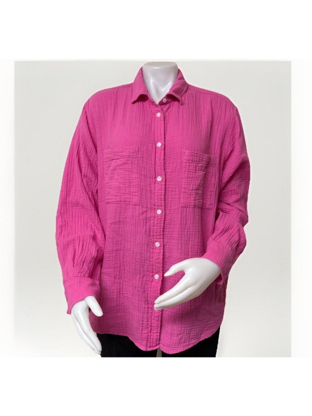 Gap Crinkle Cotton Big Shirt Womens M Bright Pink Double Gauze Button Up Top